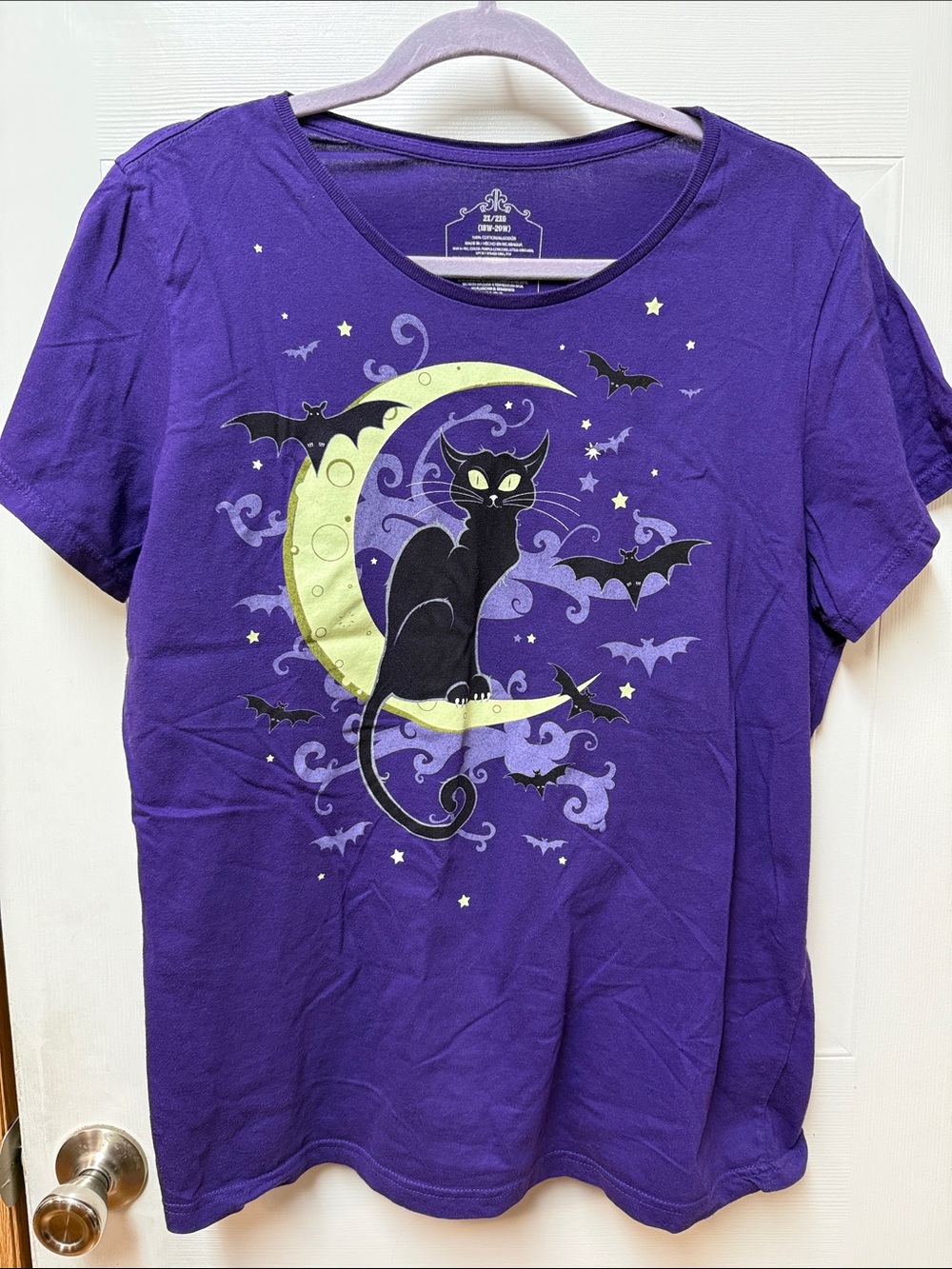 Women's Purple Glow in the Dark Short-Sleeve Cat & Moon Graphic Tee